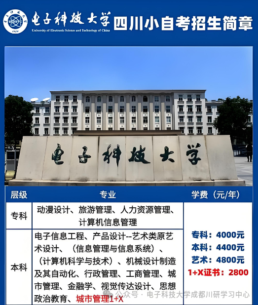 2026春【电子科技大学】小自考报名招生简章/985·211双一流/统考过程性加分—王牌专业：计算机/电子信息/信息管理/机械设计