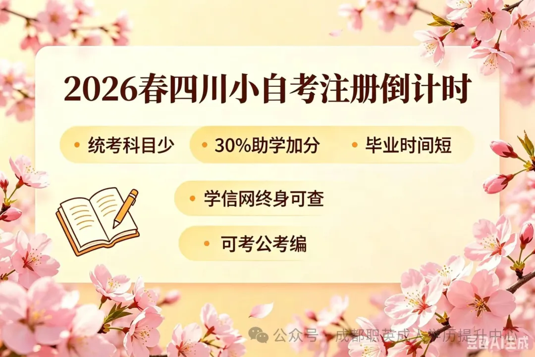 2026春四川小自考注册倒计时！统考科目少·30%助学加分·毕业时间短/学信网终身可查·可考公考编