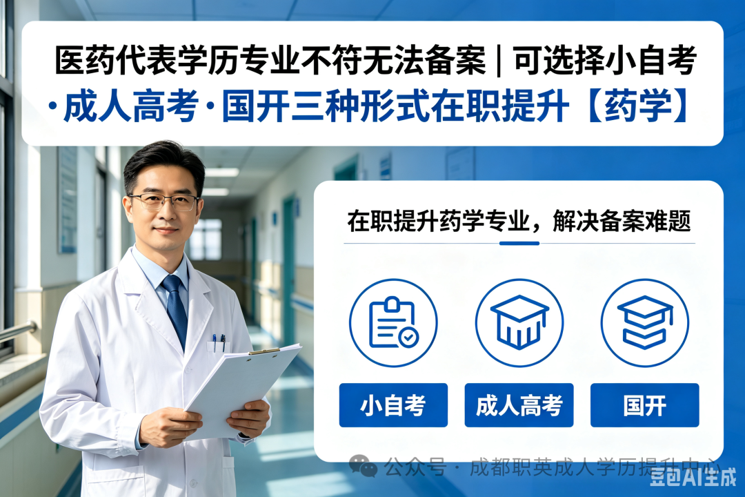 医药代表学历专业不符无法备案 | 可选择小自考·成人高考·国开三种形式在职提升【药学】专业