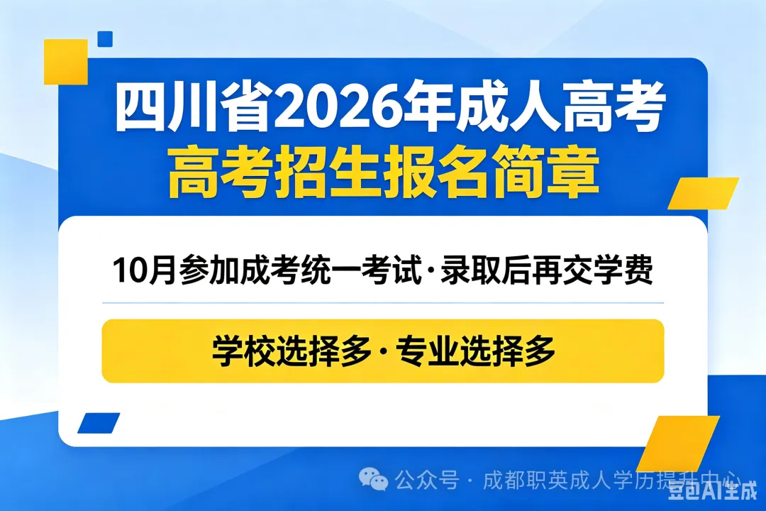 四川省2026年成人高考招生报名简章/10月参加成考统一考试·录取后再交学费|学校选择多·专业选择多