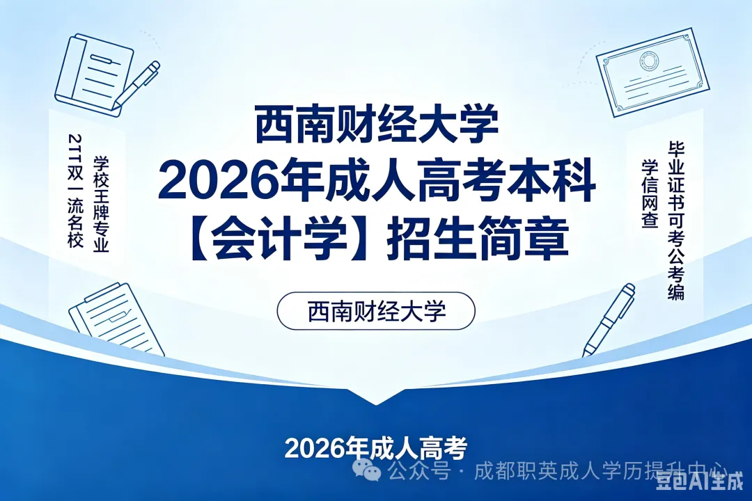 西南财经大学2026年成人高考本科【会计学】招生简章—211双一流名校·学校王牌专业/学信网查/毕业证书可考公考编